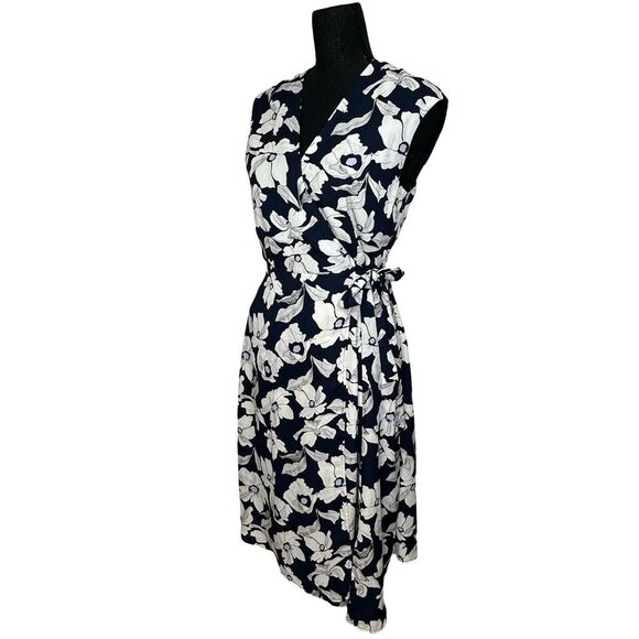 Banana Republic Navy Floral Midi Wrap Dress Dress Size 4 - Picture 7 of 17